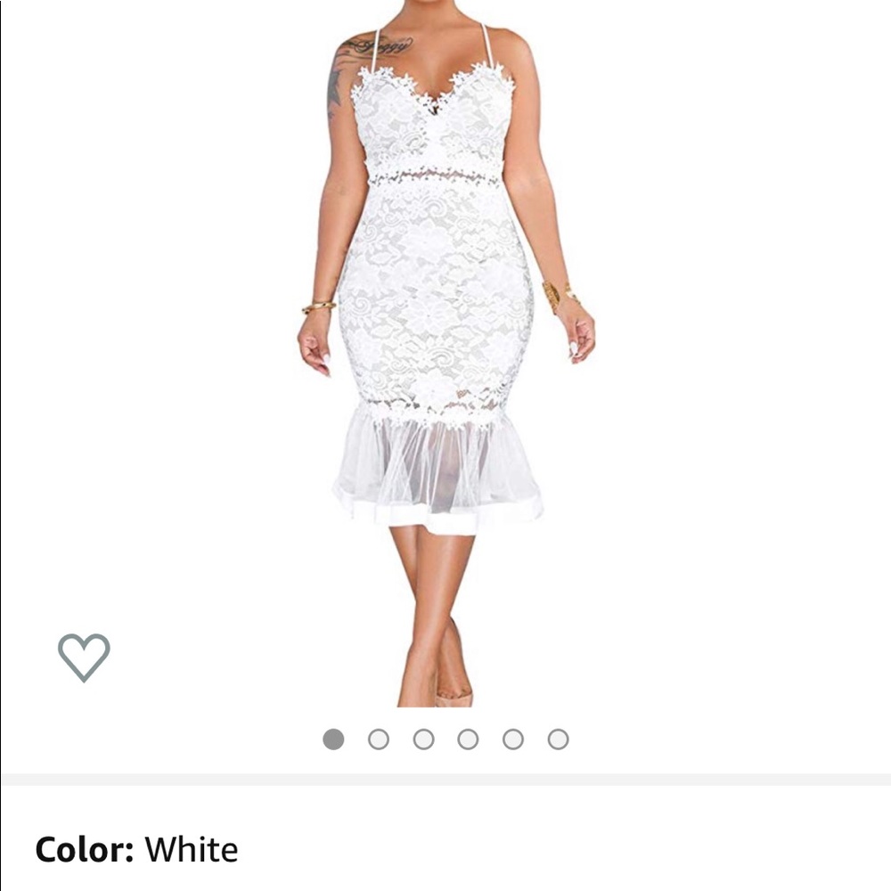 White lace midi strapless dress.